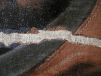 Detailaufnahme eines Kardinalportraits des Bayerischen Nationalmuseums mit eingesetzter Gewebeintarsie